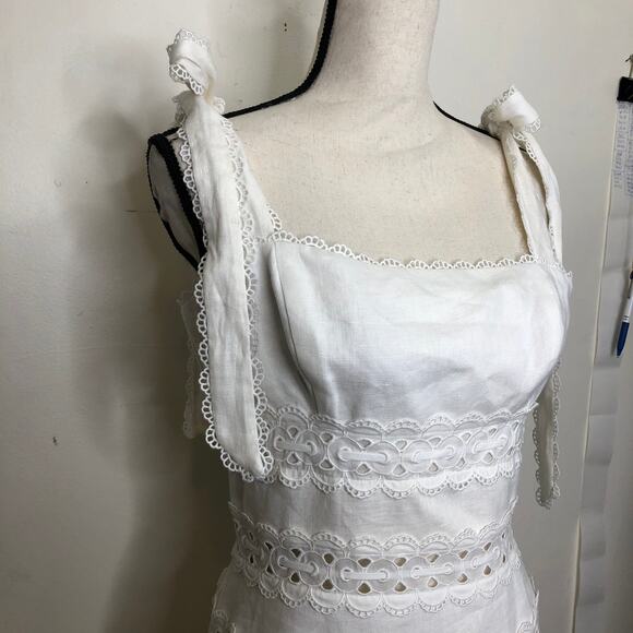 Zimmermann Dress Kirra Tie Shoulder Mini White Ivory Flare Linen Lace '2' US 8 - Picture 6 of 15